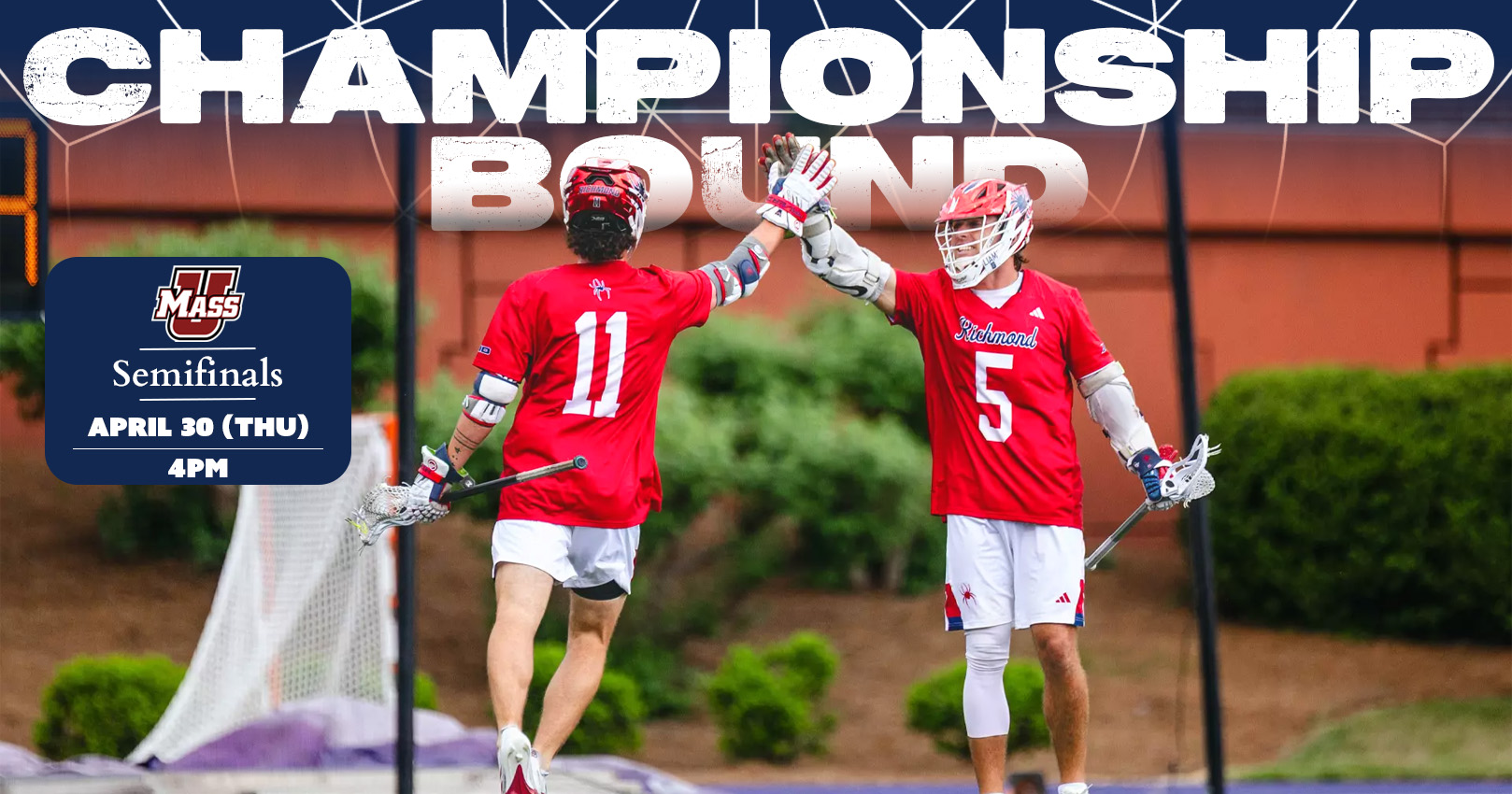Image of Lacrosse players High fiving with the text champion bound behind them.